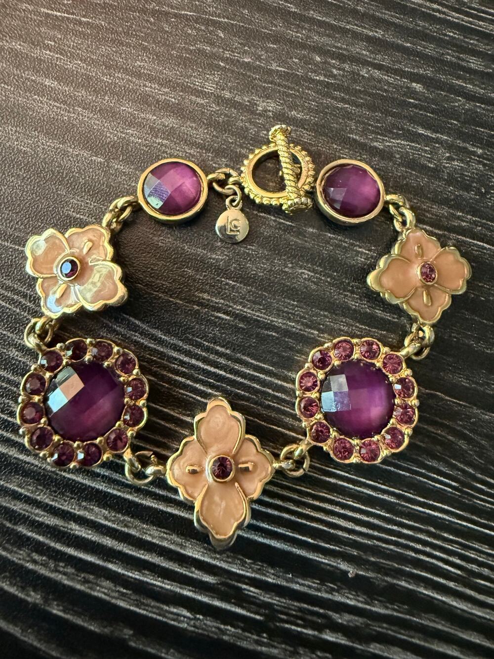 LC Lauren Conrad Purple Flower Toggle Link Bracelet